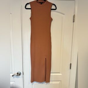 Forever 21 Taupe/Coral/pink Ribbed Midi Dress
